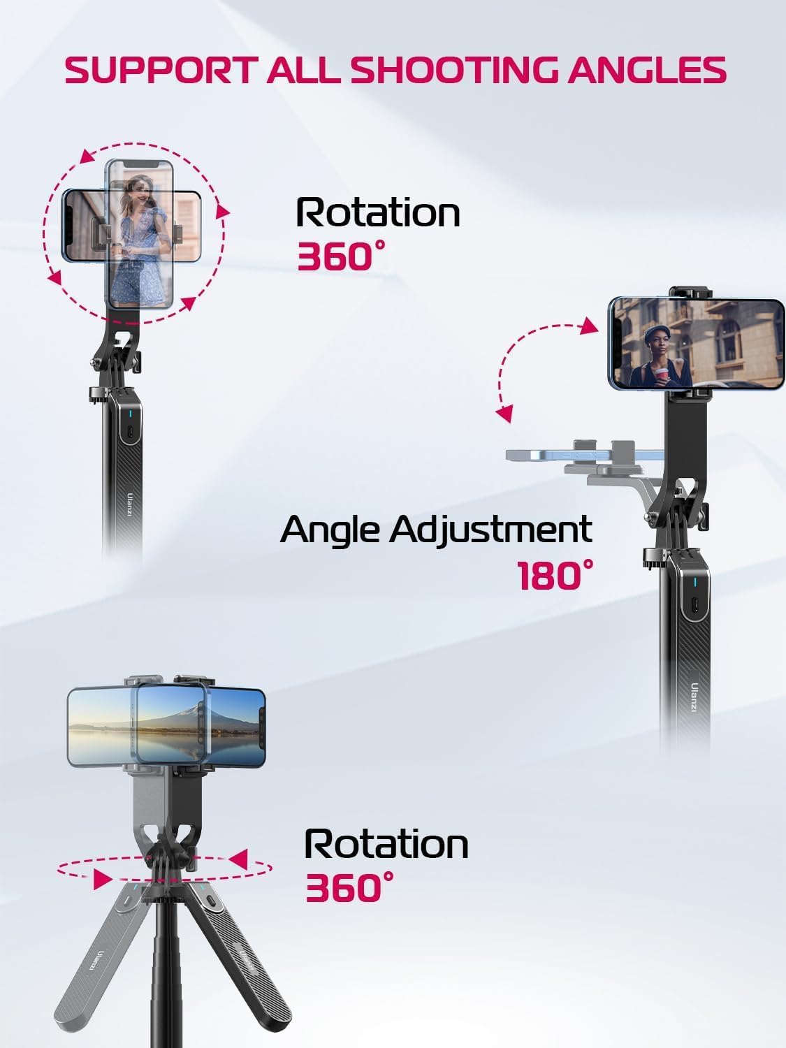 ULANZI MA09 Extendable Selfie Stick Tripod Stand - 71" Quadrapod with All-in-1 Phone Clip, Travel Tripod for iPhone, Sony, Canon Action Camera