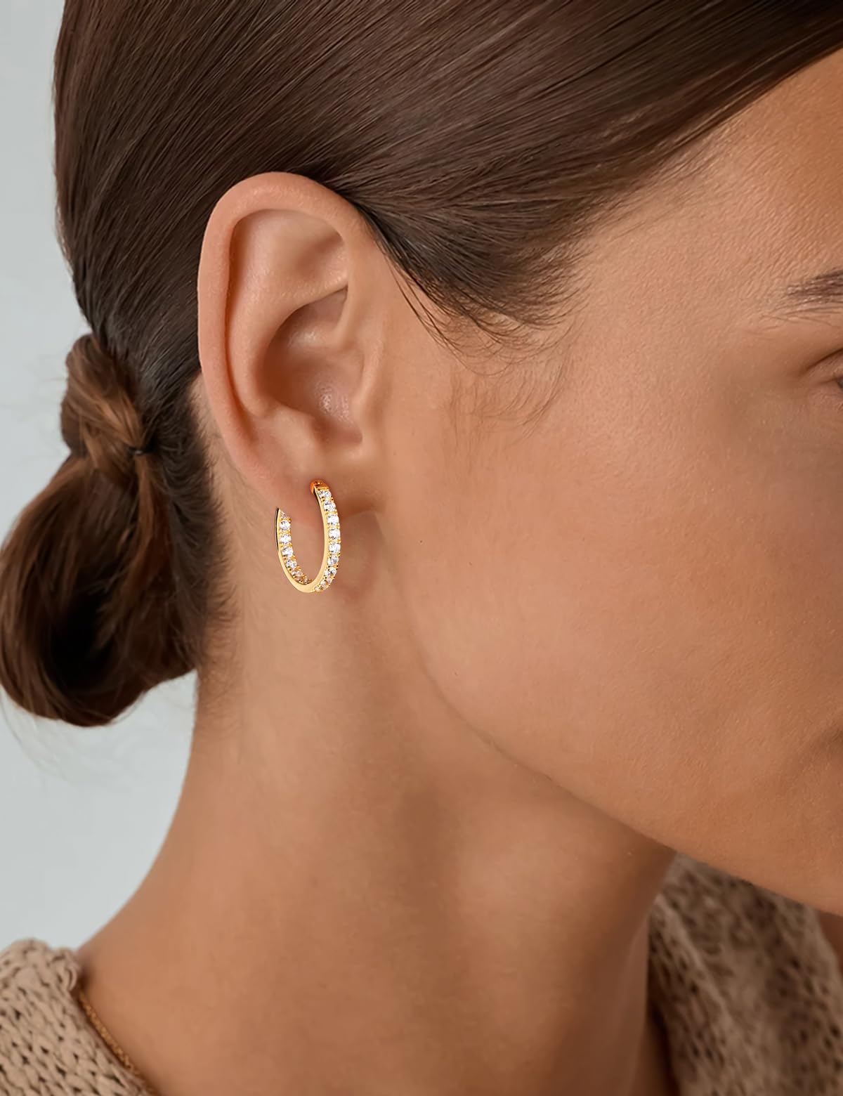 RANDES 14K Gold Plated Hoop Earrings for Women Hypoallergenic Cubic Zirconia Hoops Sterling Silver Created Diamond Large Round Earrings