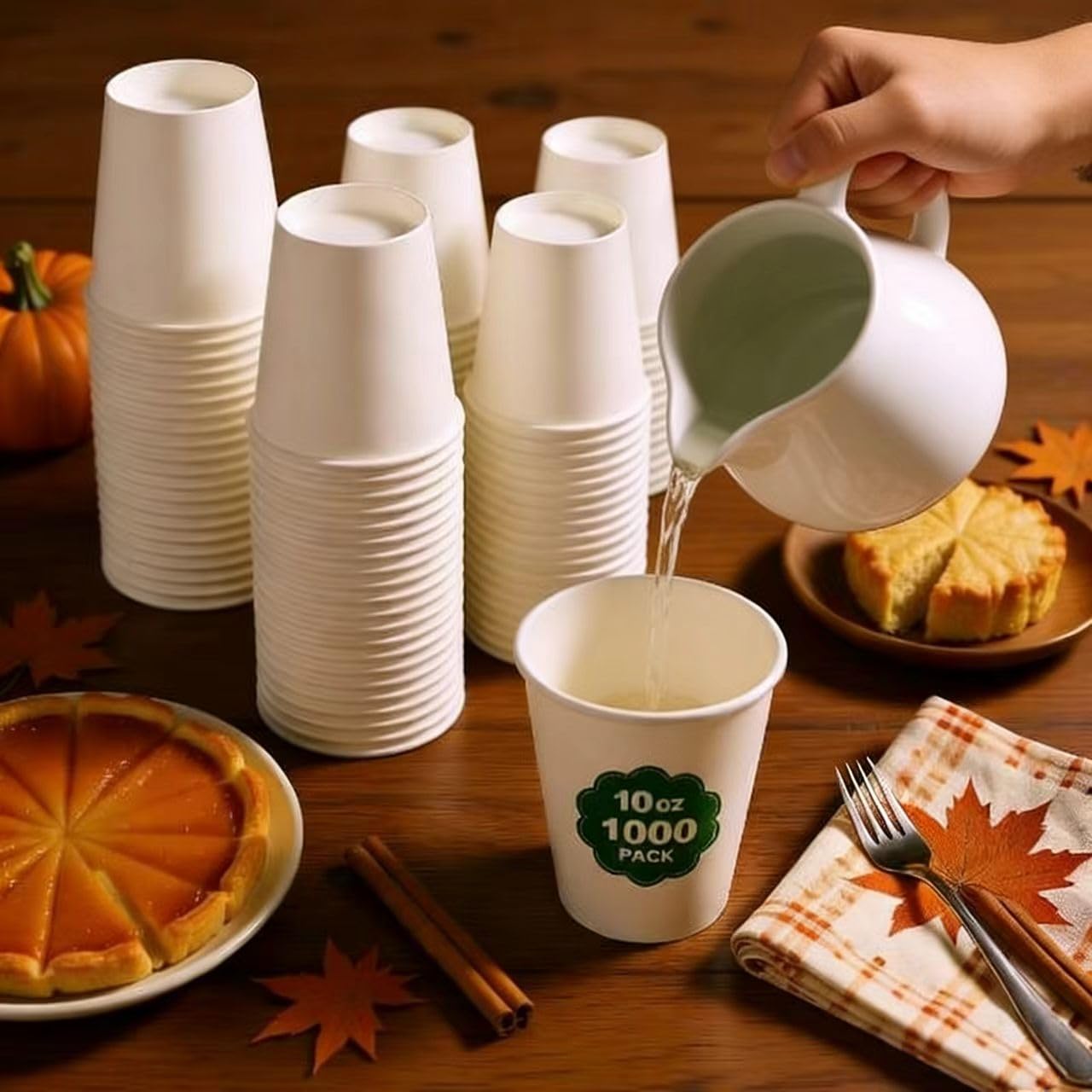 Nosttuff Coffee Cups 10 oz 1000 Pack - Leakproof & Sturdy Disposable Paper Cups for Hot & Cold Drinks (BPA Free), Bulk White Paper Cups for Office, Home, Cafe, Party, Events