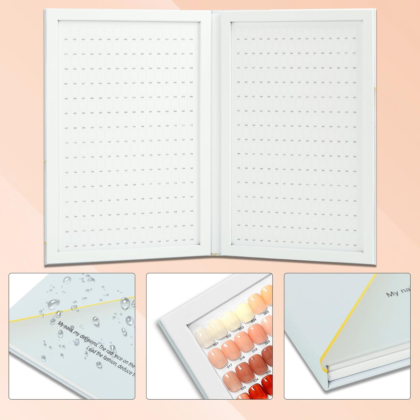 C12rtive 480 Nail Colors Book,Professional Nail Polish Chart Book with 600 Practice Tips & 1-500 Number Labels, Pre-Numbered Slots,Perfect for Salons and Home Use(Starry Sky)