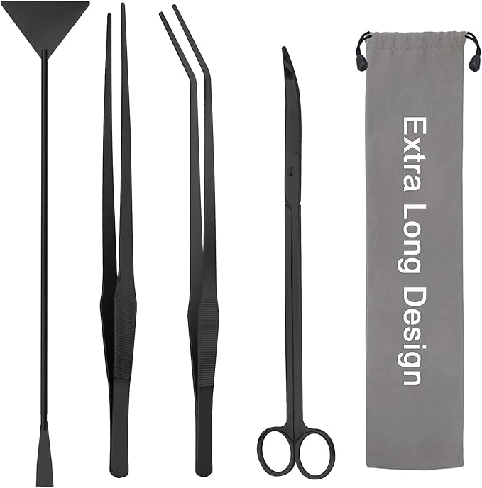 Liveek 15" Aquarium Aquascape Tools Kit 4P Stainless Steel Aquascaping Set