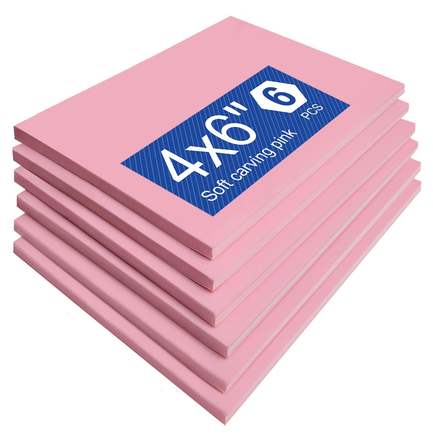 Falling in Art 4 x 6" Pink Rubber Carving Blocks, 6 Pack Soft Linoleum Blocks for Printmaking, Stamp Making, and DIY Crafting, 4/17" Thick