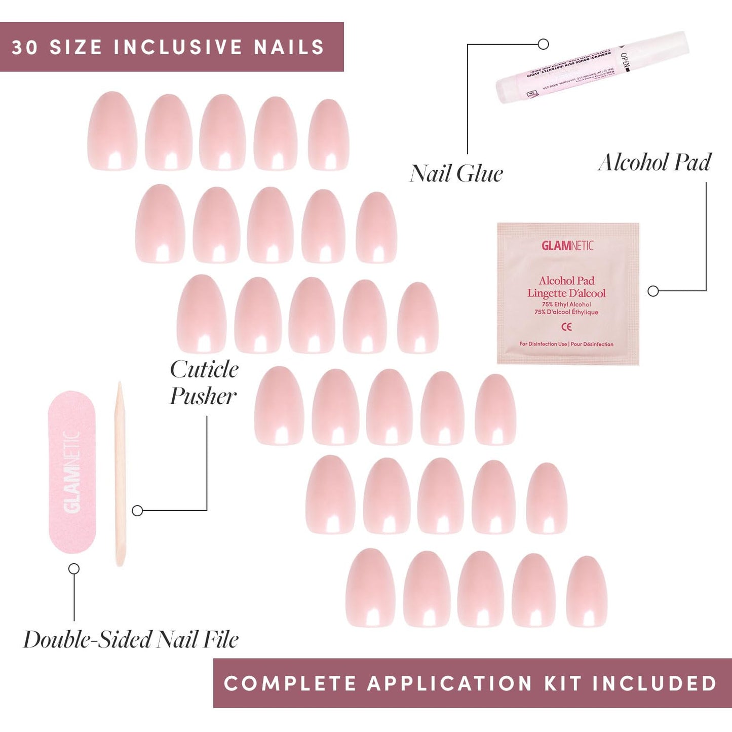 Glamnetic Press-On Nails Bundle - Sugar Glazed & Pinch Me | Medium Oval Fake Nails with White Polka Dots & Glazed Finish | Glazed Short Oval Blush Pink Fake Nails | Durable, Salon-Quality Nail Kits