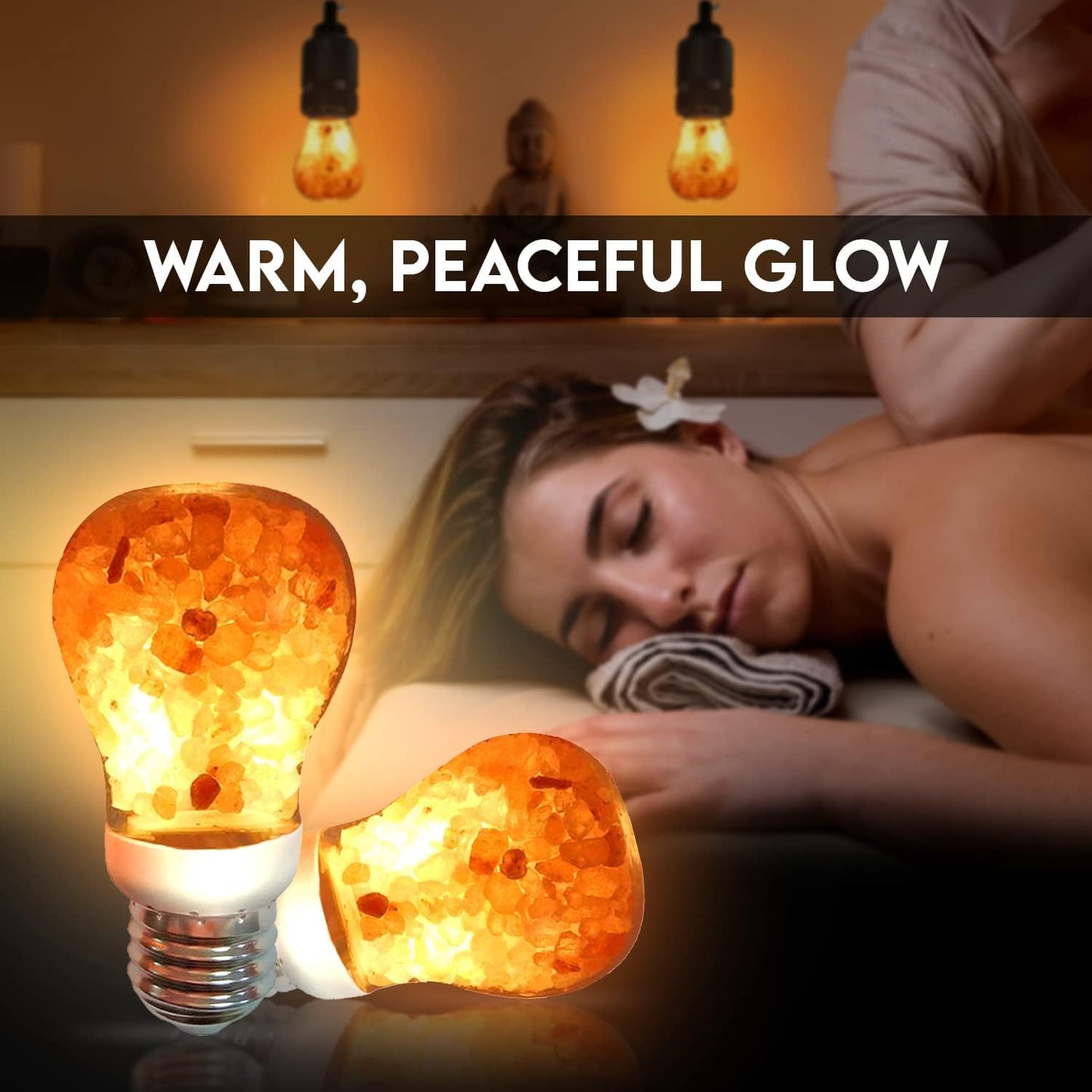 Himalayan Glow Natural Pink Salt LED Light Bulb, Warm Amber Glow - 60 Watt Equivalent light Bulb, Dimmable, E26 Edison light bulb for Homes, Decor, Offices