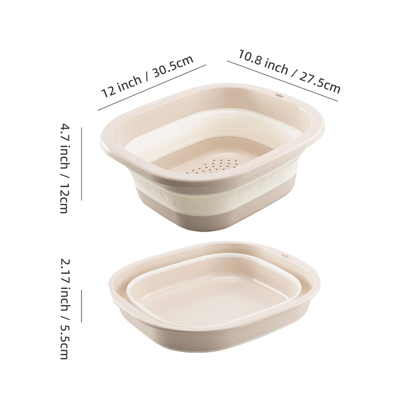 Cemome Collapsible Dish Basin with Colander, Foldable 2-in-1 Dish Pan and Strainer Set with Drain Holes, Portable Wash Basin for Kitchen Sink, Camping, Travel & RV (Pink)