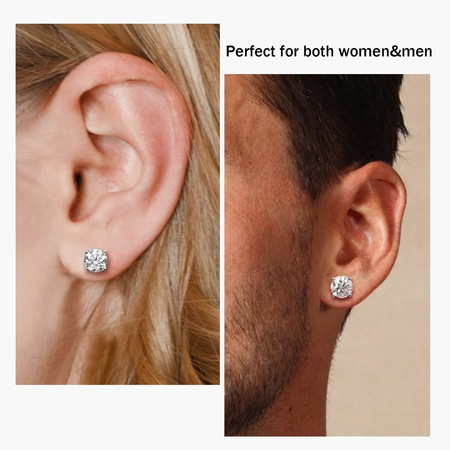 YODEWA Moissanite Stud Earrings for Women 925 Sterling Silver Hypoallergenic Butterfly Back 1 Pair DEF Color Lab Created Brilliant Round Moissanite Earrings (Silver 2CT)