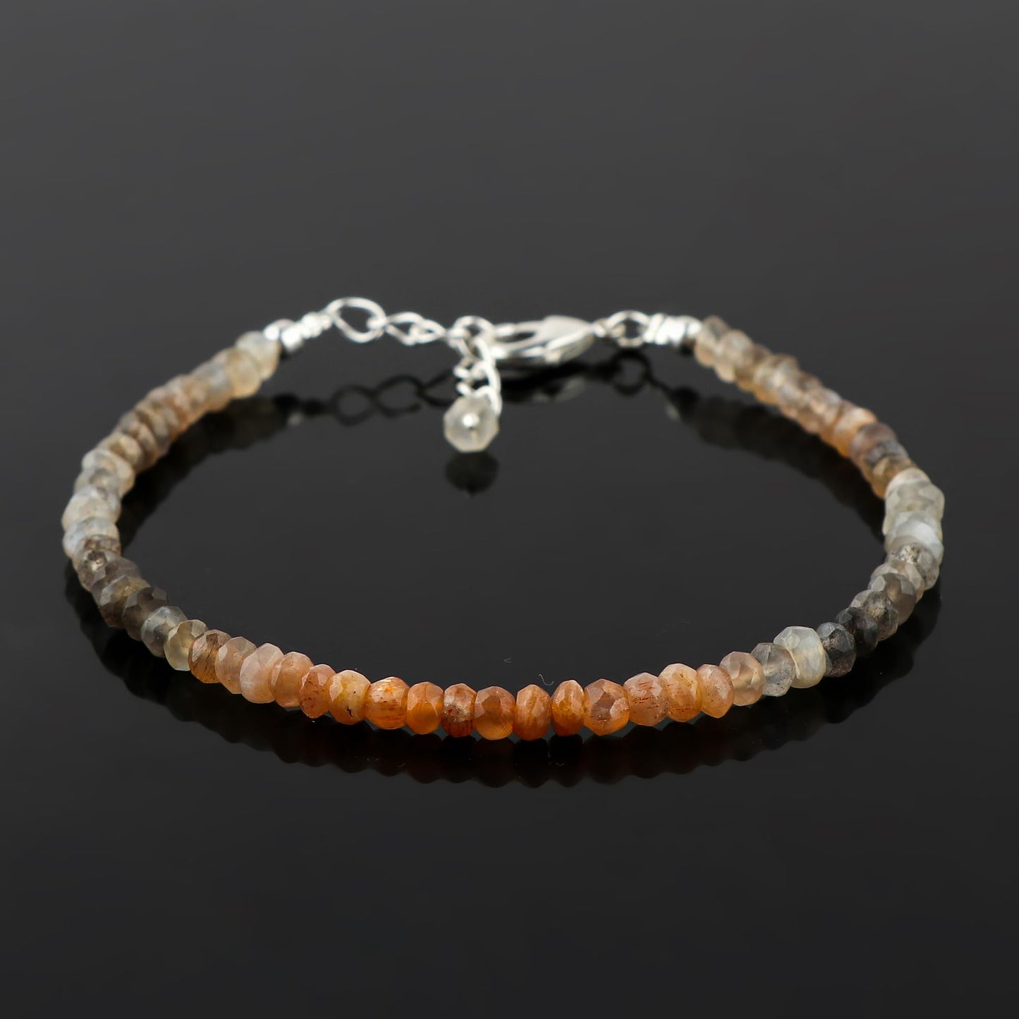 CRYSTALINES Natural Moonstone Dainty Bracelets, Multi Shaded Gemstones Beads, June Birthstone, Chakra Healing Crystals, Handmade Bracelet, Women Jewelry, Silver Chain, A Grade, 8"
