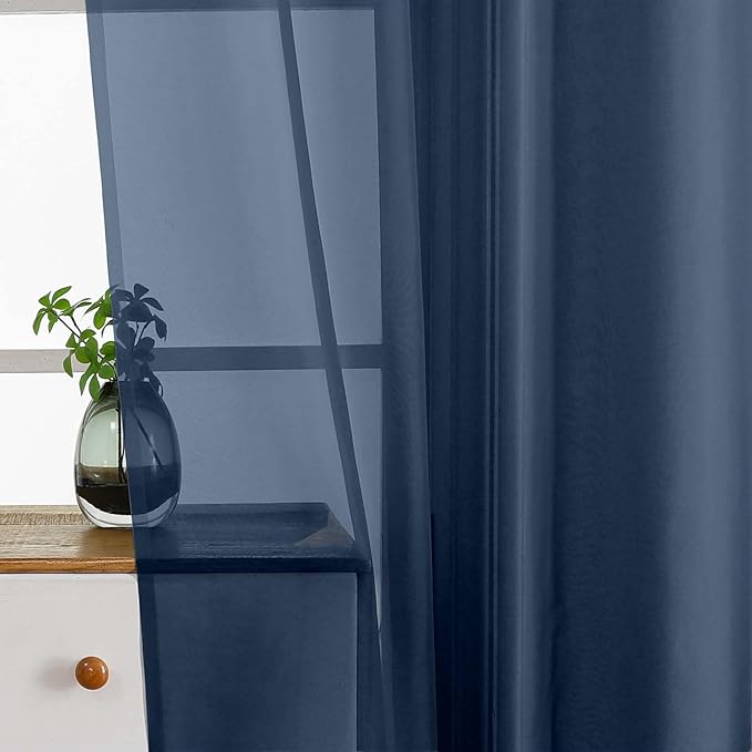 Navy Blue Sheer Curtains Tier 30 Inches Length 2 Panels, Light Filtering Lightweight Soft Window Treatments Drapes, Cute Elegant Cafe Curtains for Nursery, Dual Rod Pocket, 2x42Wx30L Inches