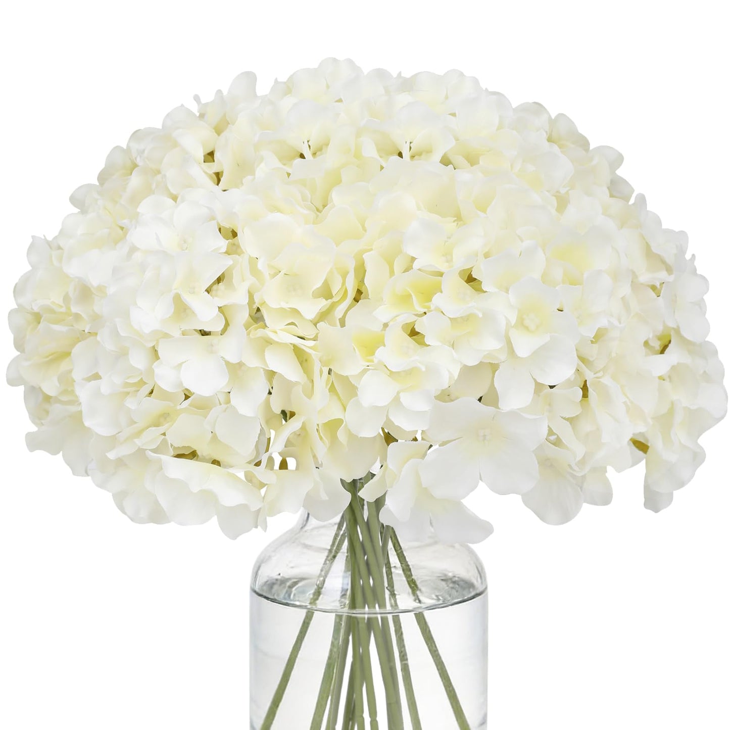 FLORRALIA Fake White Hydrangea Artificial Flowers - Faux Silk Hydrangeas Flowers Heads with Stems Real Touch for Home Wedding Party Table Decor(CreamWhite,Pack of 10)