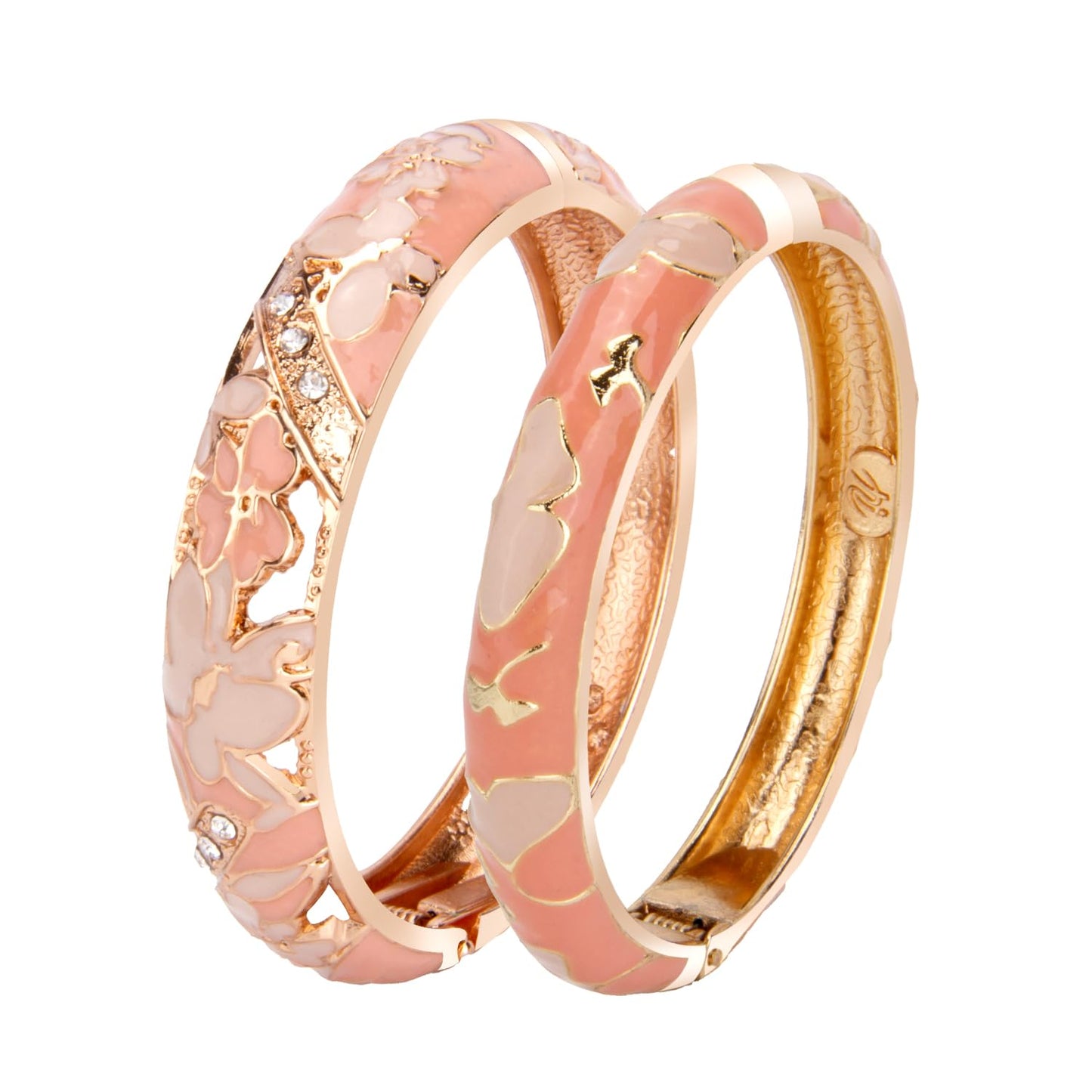 wynameleri Vintage Jewelry Cloisonne Handcrafted Enameled Gorgeous Rhinestone Flower Gold Hinged Cuff Bracelet Bangles Gifts 88C07-55A45 pink
