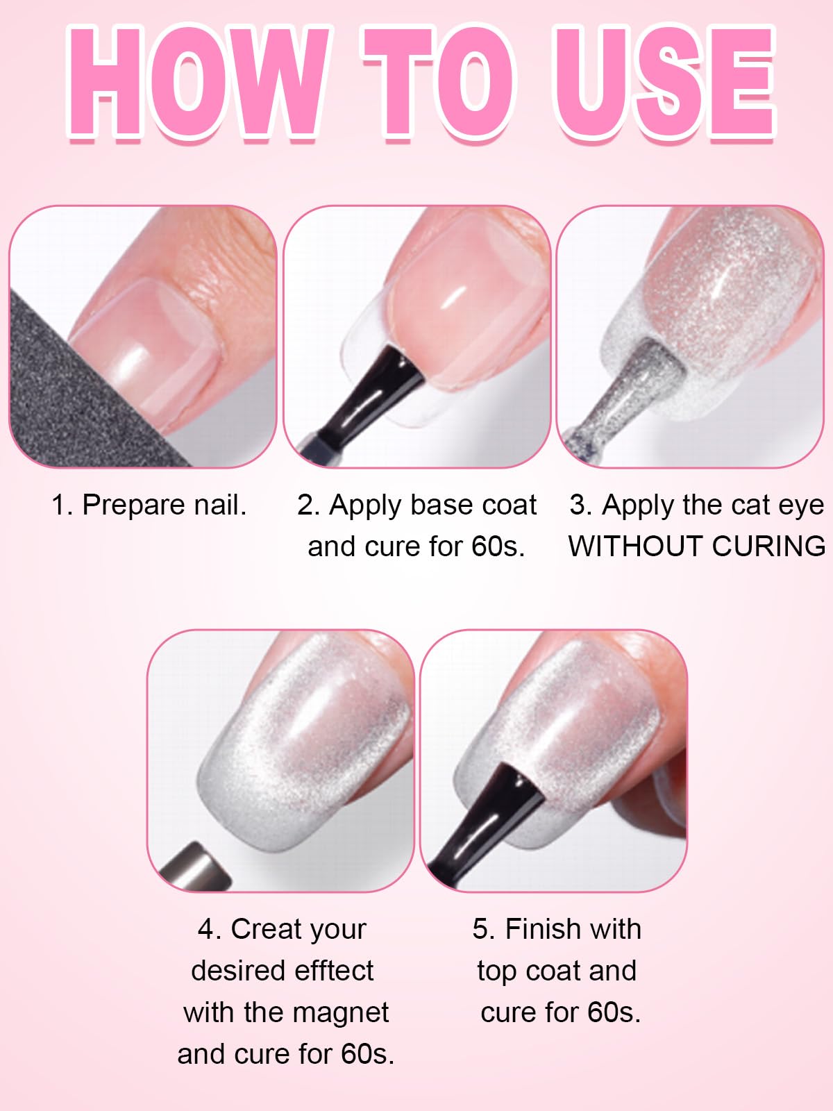 TOROKOM Cat Eye Magnetic for Nails, 54PCS 3-in-1 Cat Eye Gel Nail Polish Magnet Tools Powerful Set Multiple Style Nail Magnets French Heart Beads Nail Art Tools for Nail Art Designs