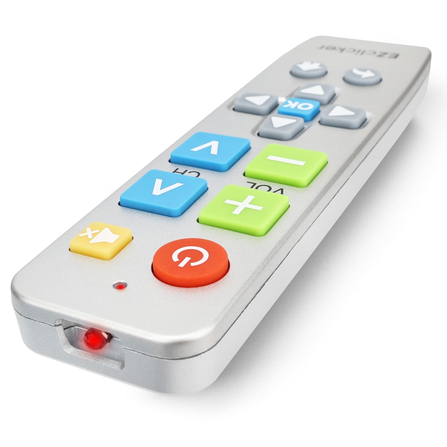 EZclicker Big Button Universal TV Remote (Silver) Simple Easy to Use, Great for Seniors, Works with Major TV Brands (2xAAA Batteries Not Included)