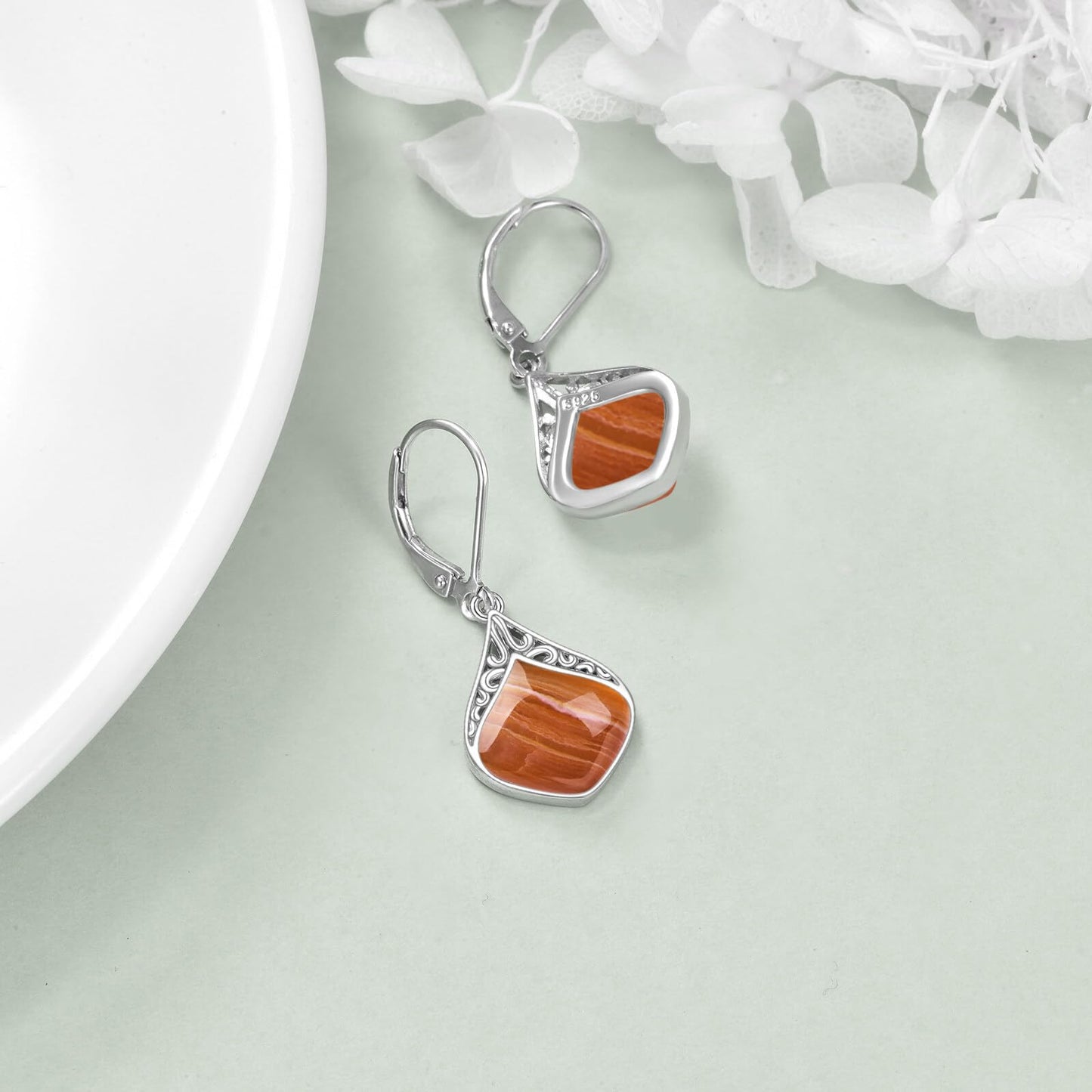 Orange Teardrop Earrings Sterling Silver Orange Agate Filigree Irish Celtic Teardrop Drop Earrings Jewelry Christmas Gifts For Women