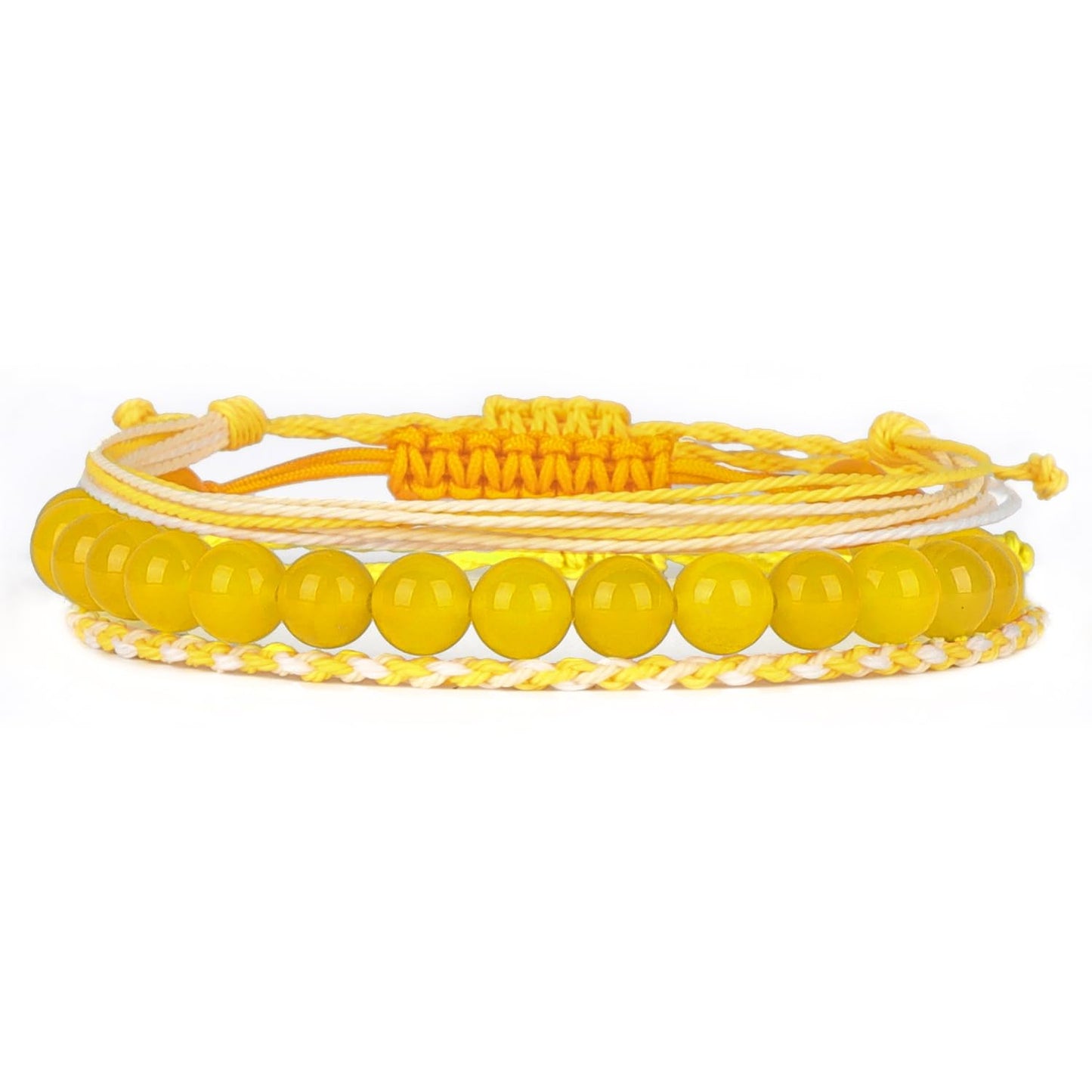 QOGIR Handmade Healing Bracelets,8mm Natural Yellow Agate Gem Stone Beads Bracelet for Men Women Gifts with 2PCS Size Adjustable Rope Bracelets