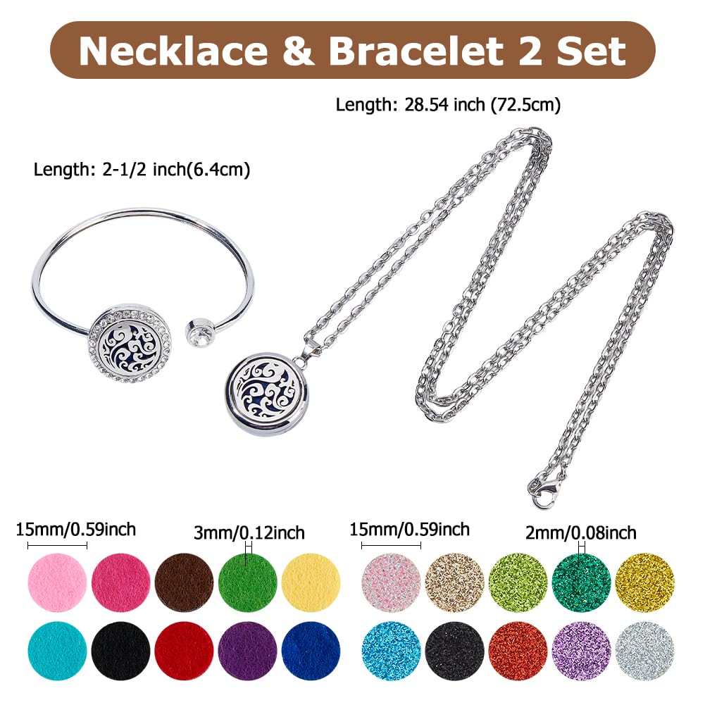 Hobbspring 2Pcs Aromatherapy Essential Oil Diffuser Necklace Tree of Life and Cloud Cuff Bangle Alloy Rhinestone Diffuser Bangles and Necklace with 20Pcs Refill Pads for Women