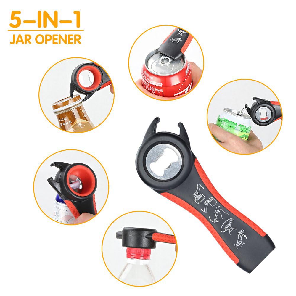 Otstar Latest Jar Opener for Seniors with Arthritis, Weak Hands, Multi-function Bottle Opener with Non Slip Rubber Jar Opener Gripper Pad and Corkscrew Wine Opener