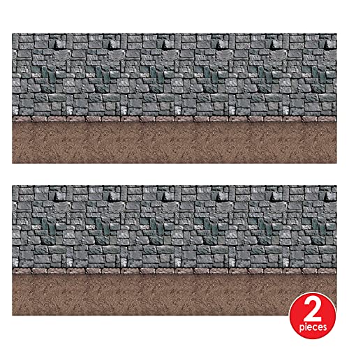 Beistle Stone & Dirt Floor Wall Backdrops, 4’ x 30’, Pack of 2 – Medieval Party Decorations, Medieval Decor Background, Easy to Adhere Wall Covering, Stone Backdrop, Halloween Party Decorations - style: Dirt Floor - 2 Piece