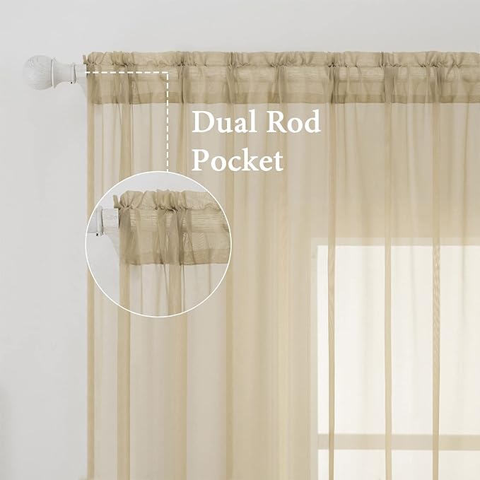 MIULEE 2 Panels Solid Color Sheer Window Curtains Elegant Window Voile Panels/Drapes/Treatment for Bedroom Living Room (54X84 Inches Beige)