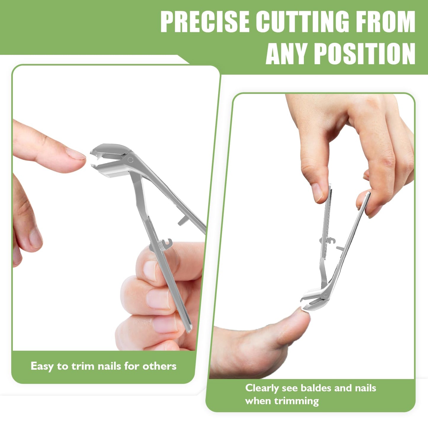 HANDWENG Toenail Clippers for Seniors Thick Toenails, Angled Head Large Toe Nail Clippers for Men with Wide Jaw Opening, Sharp Heavy Duty Fingernail Clipper Cutter with Catcher Long Handle - Silver