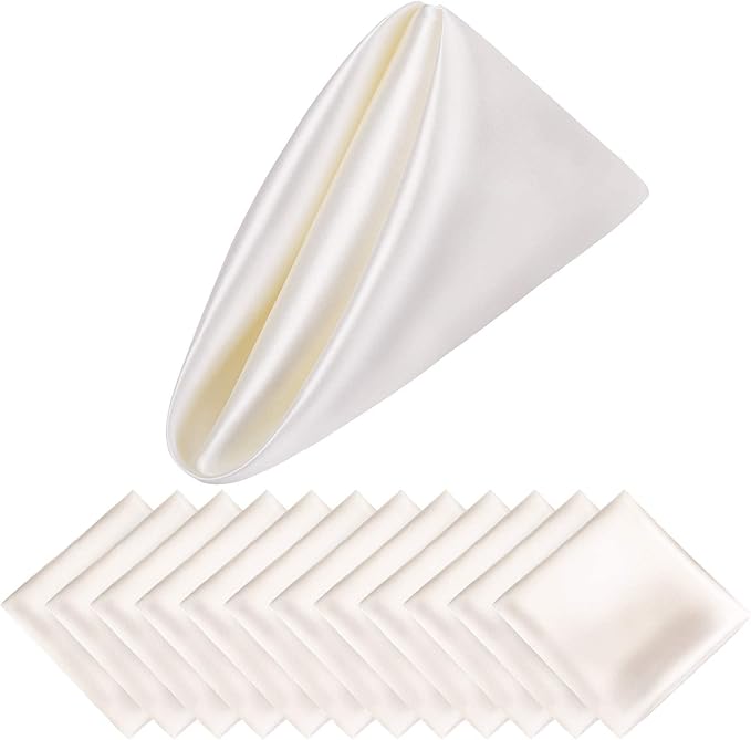 Aneco 12 Pieces Satin Napkin Square 20 x 20 Inches Dinner Napkins Weddings Party Napkin Soft Table Napkins for Romantic Weddings Party Dinner Decoration (Ivory)