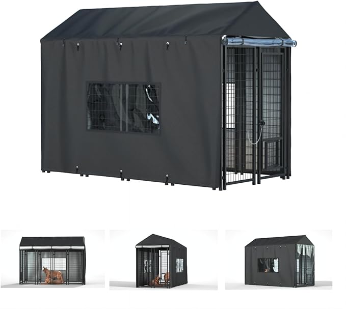 Outdoor Dog Kennel Cover, 8.1'Dx4.1'Wx6H, Full Coverage Black