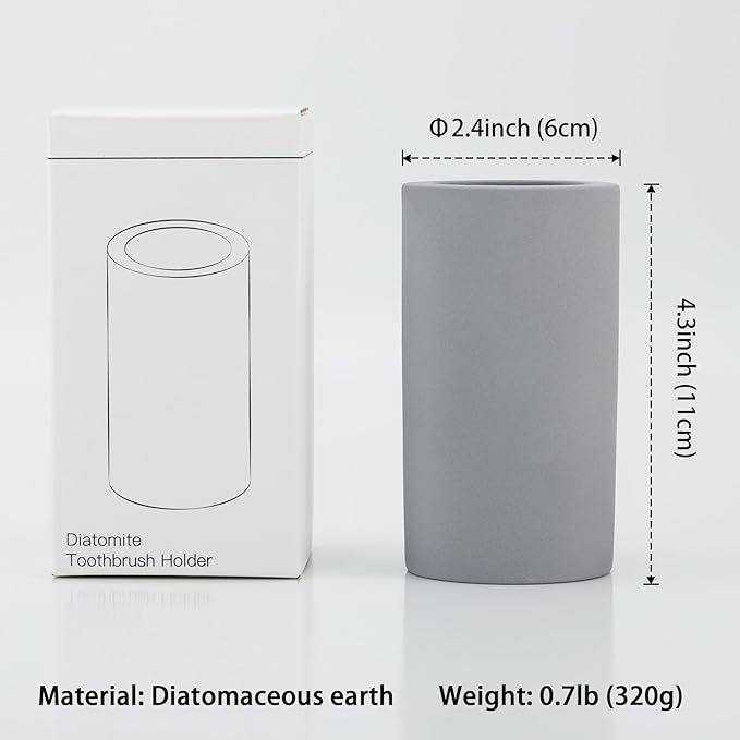 2Pcs Diatomite Toothbrush Holder for Bathroom Sink, Countertop Organizer, Quick Dry Stand Cup for Toothpaste, Razors, Makeup Brushes - Water-Absorbent & Quick-Drying (Dark Grey, Height 4.3")