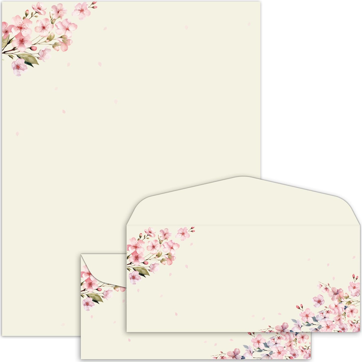 50Pcs Cherry Blossoms Letterhead with Envelopes Floral Cherry Blossoms Computer Paper Pink Floral Stationery Paper for Note Letters to Wedding Invitations Office School Printing Supplies 8.5 x 11 Inch