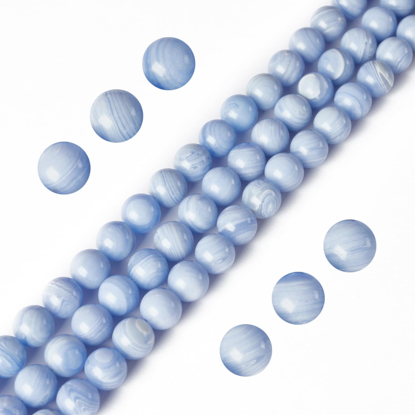 100pcs 8mm Blue Lace Agate Beads Natural Gemstone Beads Round Loose Beads for Jewelry Making