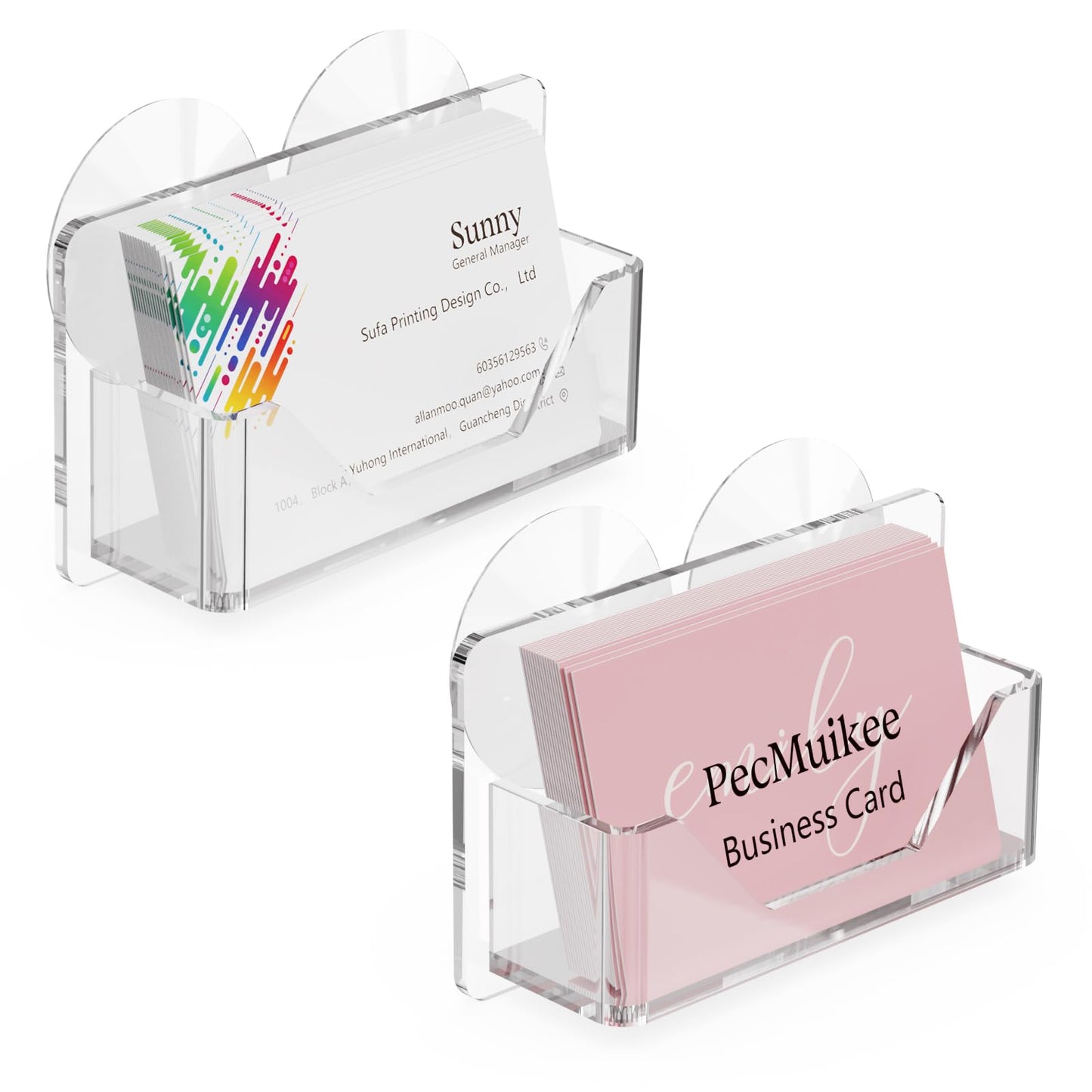 PecMuikee Window Mount Business Card Holder with Suction Cups，Clear Acrylic Business Card Display Stand,Multiple Business Card Holders for Office, Exhibition, Home, Restaurant 1Slot 2 Pcs