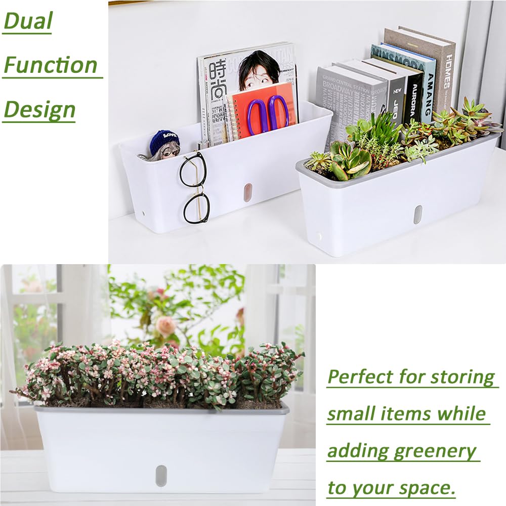 Self Watering Pots for Indoor Plants Rectangular Planter 2 Pack 17.32 inch , Water Level Window Prevent Overwatering for Herbs Vegetable Succulents Strawberry Pot for Garden Windowsill Indoor Outdoor