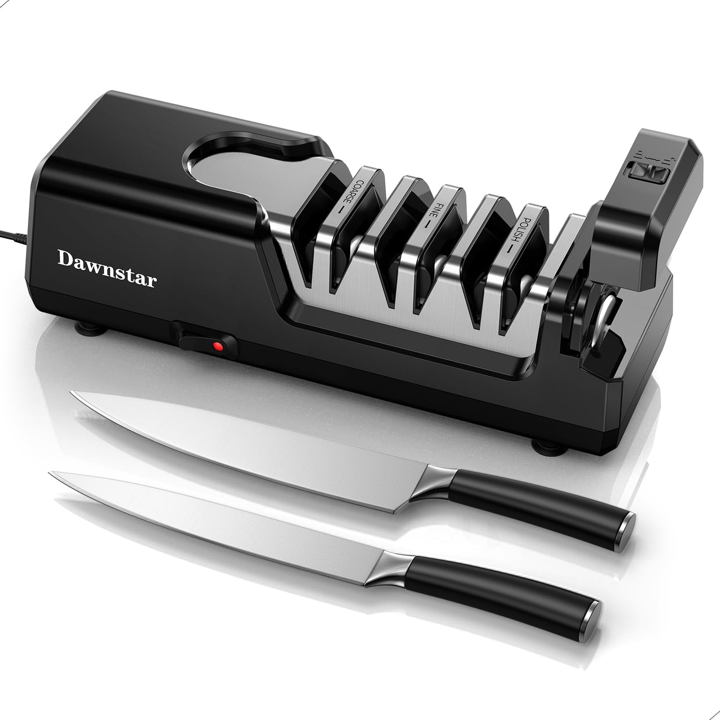 Dawnstar Electric Knife Sharpener, Precise 20° Diamond Knife Sharpener for Kitchen Knives, Quick Repairing in 40 Seconds, with Metal Dust Collection Box & Special Port for Scissors, Black