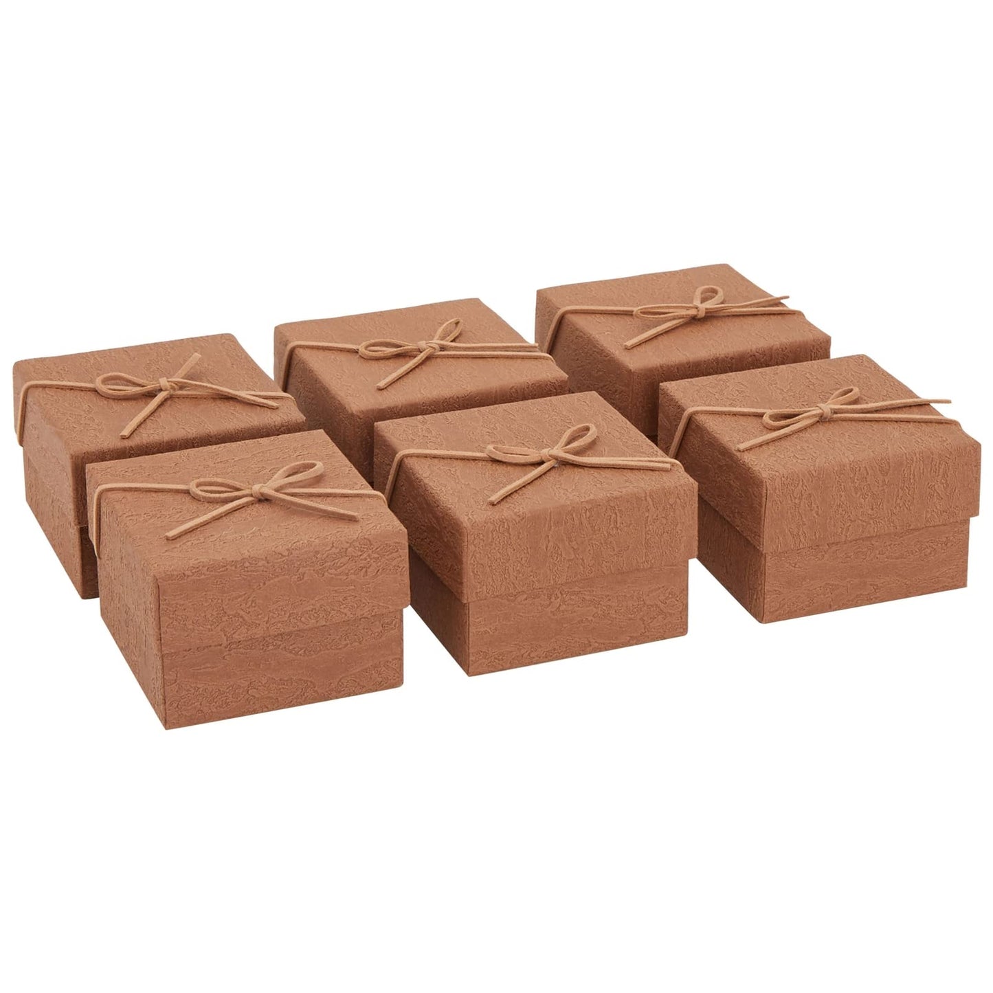 Juvale Bracelet Gift Box 6-Pack - 3.5 x 3.5 x 2.3 in, Brown Country-Rustic Cardboard - Velvet Pillow & Faux Leather Bow Lid - Tiny Jewelry Gift Boxes & Watch Packaging