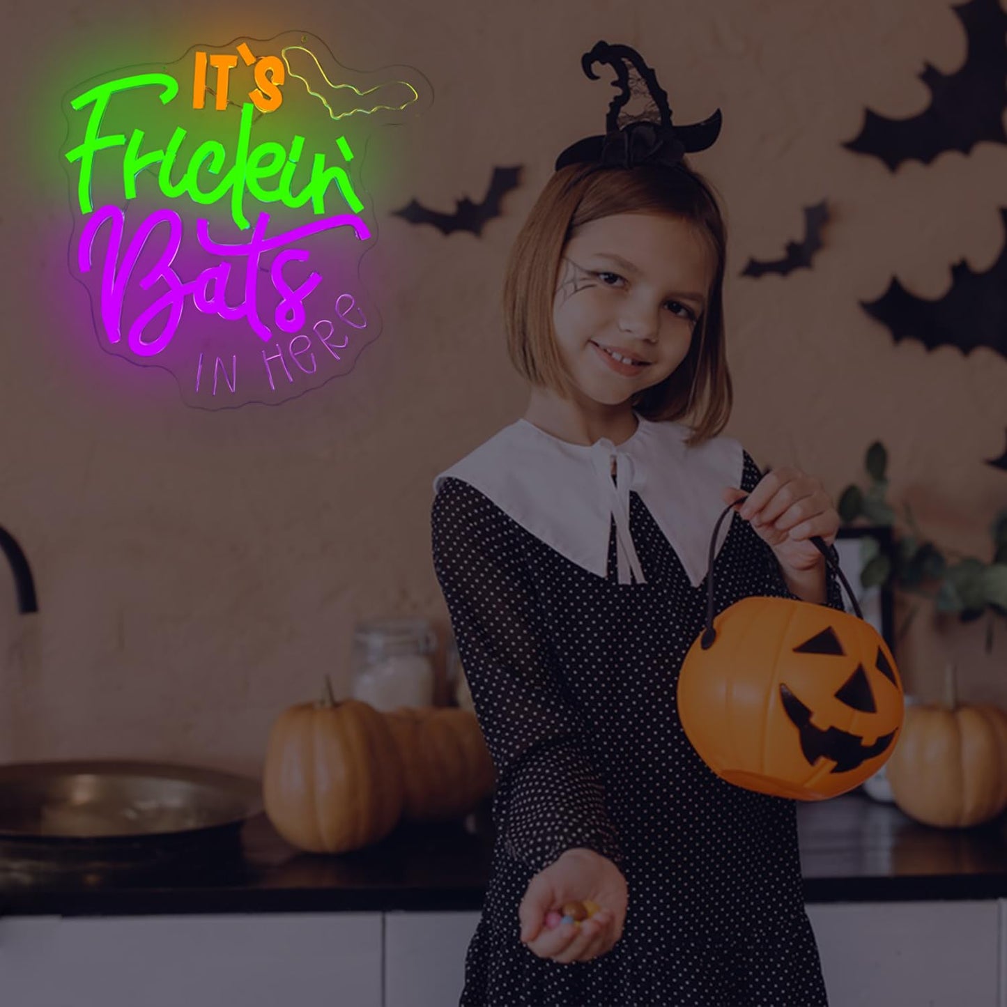 FuugZze It's Frickin Bats Halloween Neon Signs for Wall Decor It's Frickin Bat Neon Lights Halloween Led Signs for Bedroom Wall USB Halloween Light Up Sign for Bedroom Bats Wall Decor Party Gifts