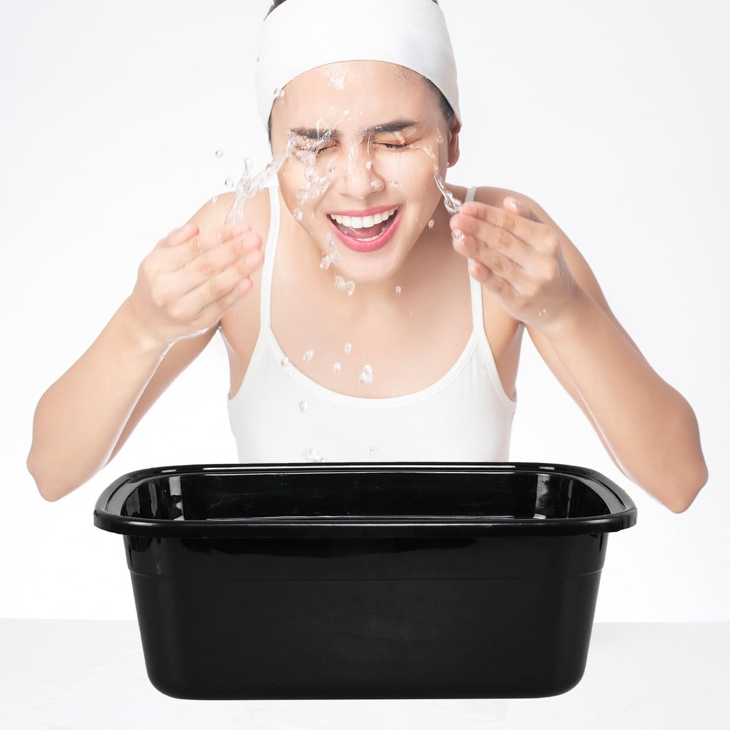 Sadstory 14 Quart Plastic Wash Tub, Black Rectangular Dishpan, 4 Packs