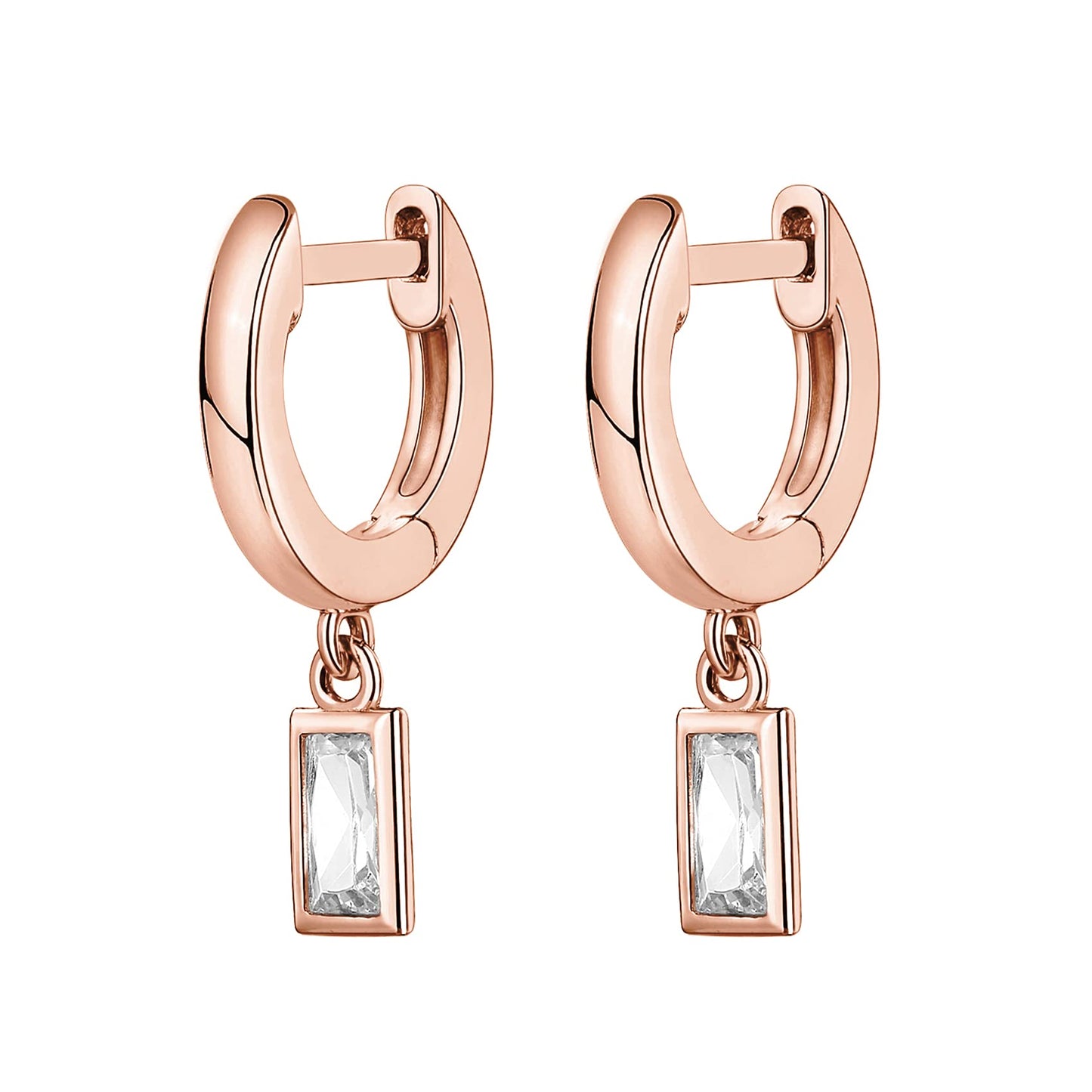 PAVOI 14K Gold Plated S925 Sterling Silver Post Drop/Dangle Huggie Earrings for Women | Dainty Earrings (Baguette, Rose-Gold-Plated)