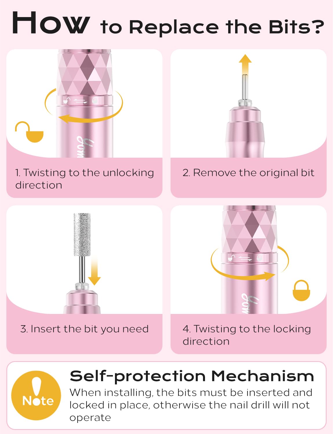 Electric Nail Drill Professional Kit: 45,000 RPM USB Rechargeable Efile Nail Drill Nail File with 12 Bits for Polishing Gel/Acrylic Nails- Portable Manicure Tool Set for Salon/Home-Rose Gold