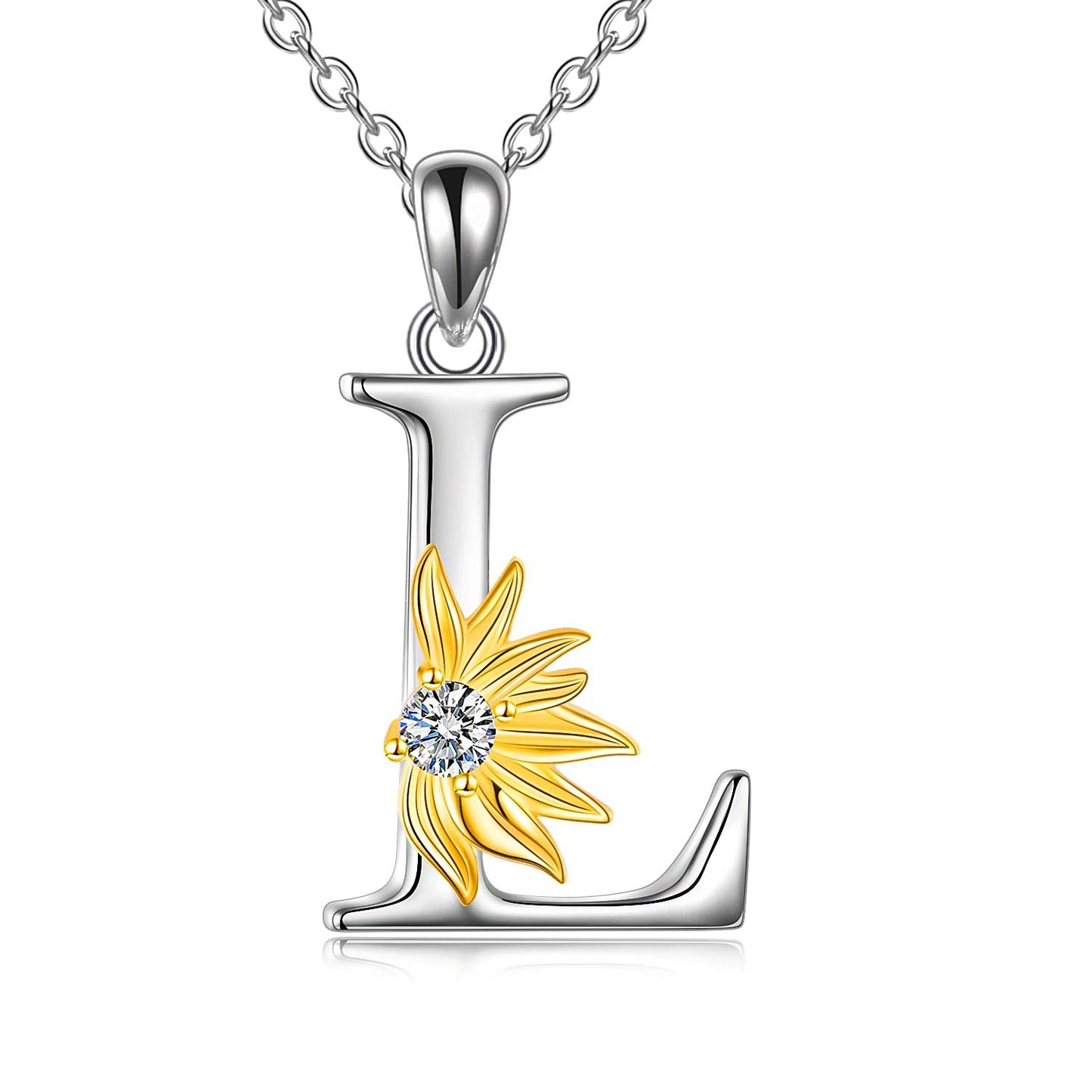 POPLYKE Sterling Silver Initial Alphabet Letter l Script Name Pendant Chain Necklace for Women for (Sunflower L)