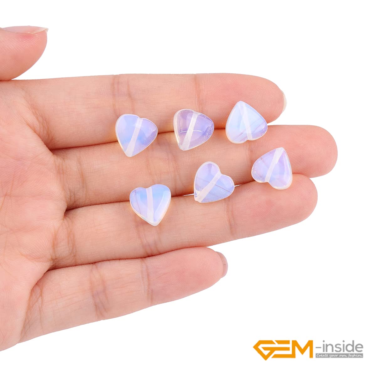 GEM-Inside 10mm Heart Charms White Cream Opalite Beads for Jewelry Making Full 15" Strand Power Energy Healing Chakra Stone Beads