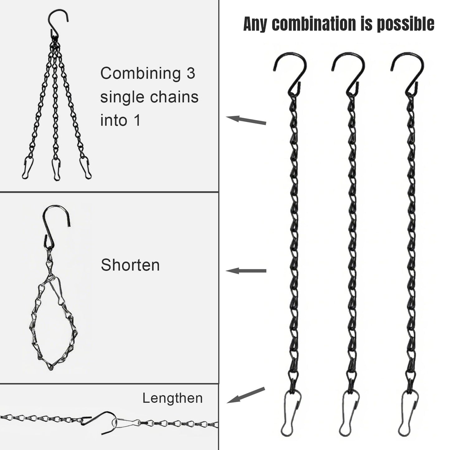 10 Pack Black Hanging Chains for Planters，Lanterns，Bird Feeders，Billboards，Plant Baskets etc， Length 9.5 Inch，Outdoor Indoor Use