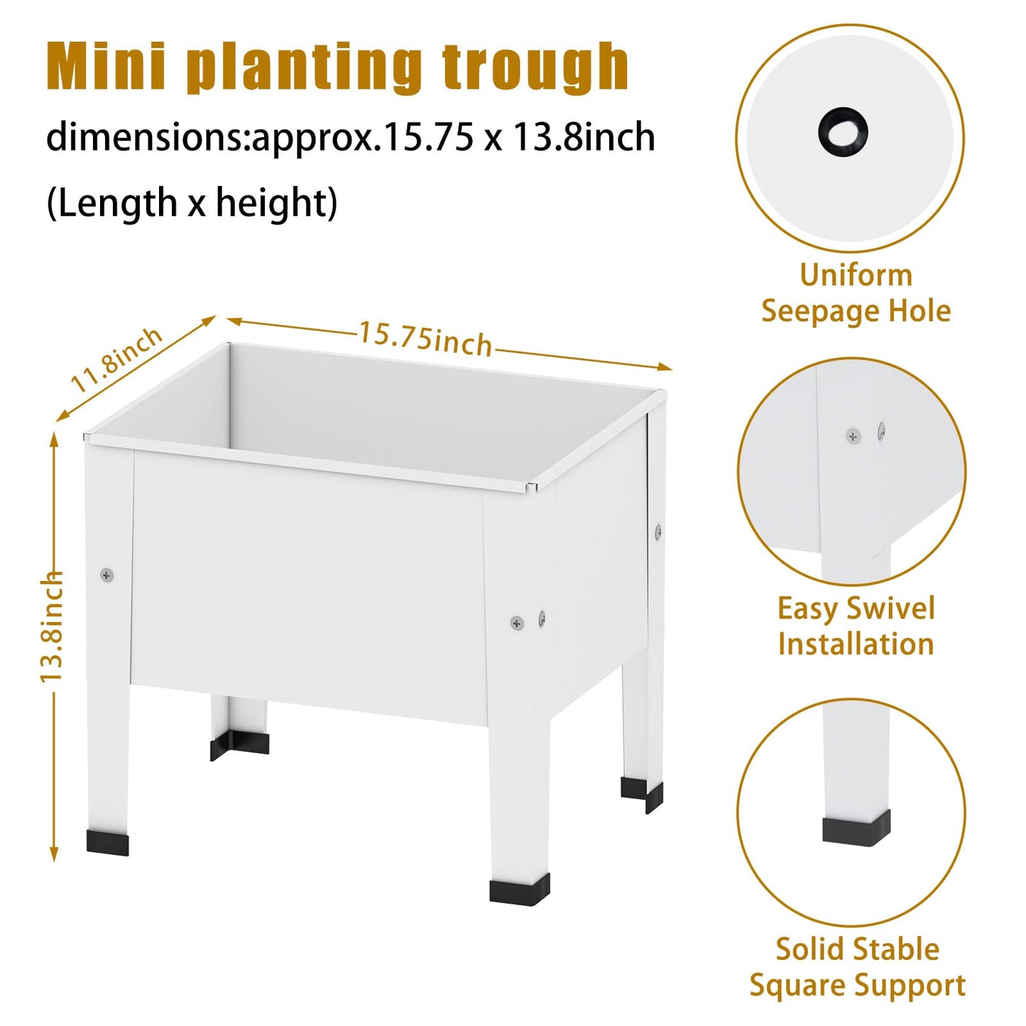 aboxoo 14 inch Planter Raised Garden Bed with Legs Outdoor Metal Small White Planter Box Elevated Garden Bed for Vegetables Flower Herb Patio