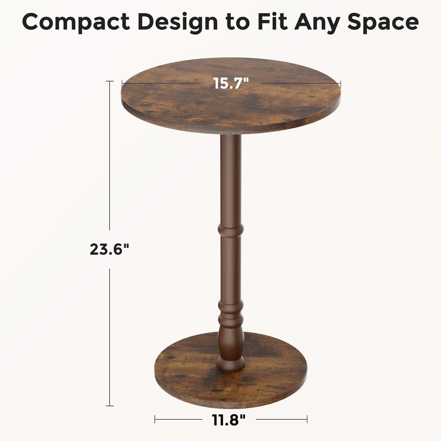 Homleke 16" Round Side Tables, Solid Wood Pillar with Wood Top & Base, Small Drink Accent Table for Living Room, Bedroom, Sofa & Office, Easy Assembly, Rustic Brown