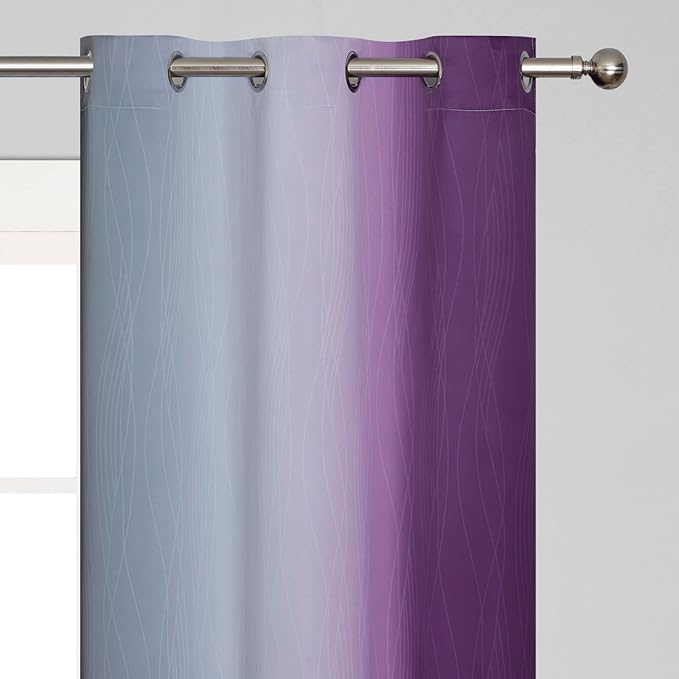 Estelar Textiler Ombre Purple and Grey Blackout Curtains 72 Inches Long, Full Room Darkening Curtains for Living Room, Grommet Thermal Insulated Gradient Drapes for Bedroom, 42x72 Inch, 2 Panels