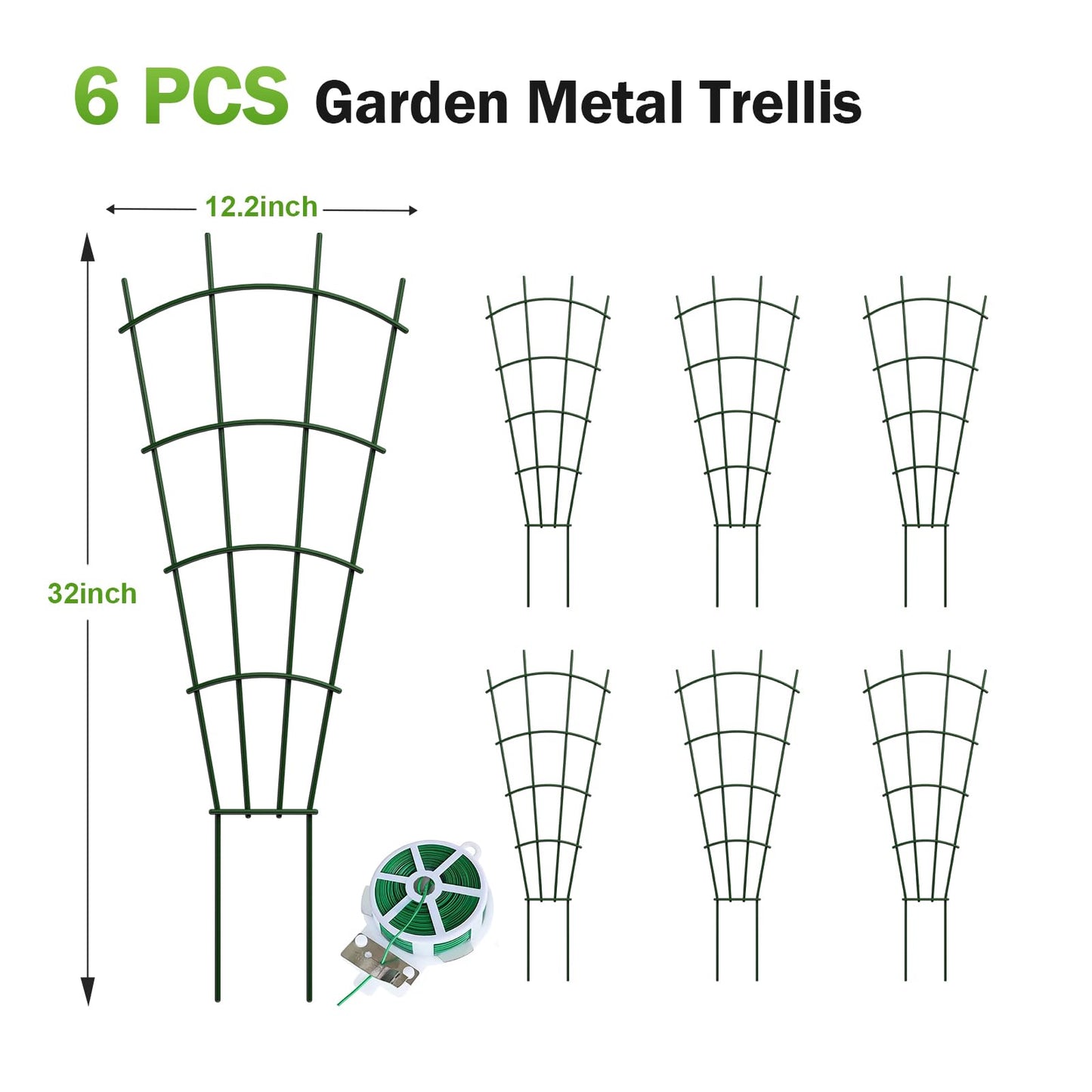 DOLEMODUO 6-Pack Metal Trellis for Potted Plants, 32" Heavy Duty Garden Trellis for Climbing Plants, Rustproof Powder Coated Indoor/Outdoor Trellis for Climbing Vines, Flowers, Houseplants