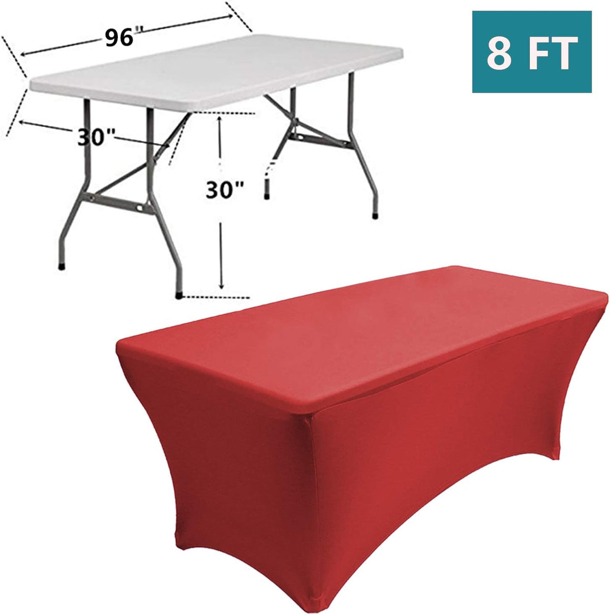 RELIANCER 1 Pack Stretch Spandex Table Covers for Rectangular Tables,8FT Elastic Fitted Tablecloth,Universal Rectangular Table Cloth Protector for Outdoor Party,Wedding,Bar,Birthday,Banquet,Events