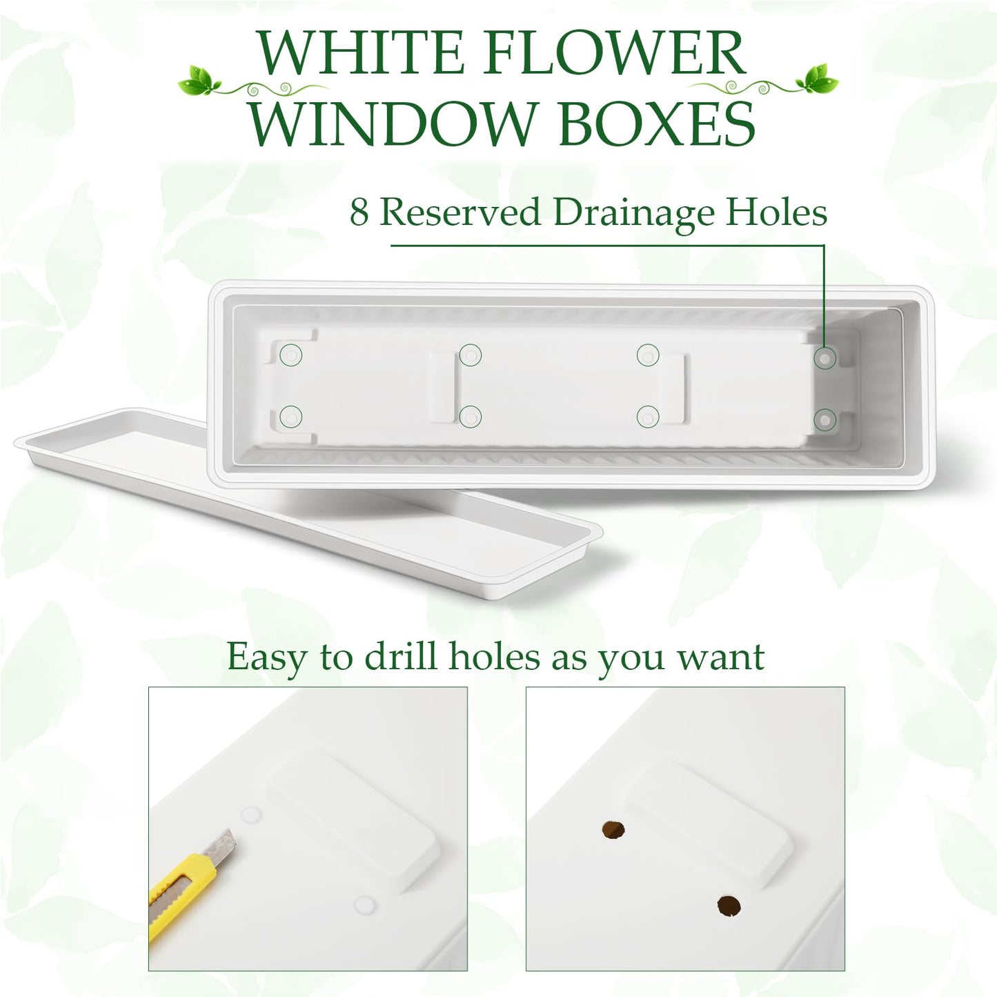 FillTouch 6 Packs 27 Inch Window Flower Box Extra Large Window Sill Herb Garden Long Rectangle Planter Plastic Boxes Outdoor with Drainage Trays for Balcony Windowsill Patio Garden