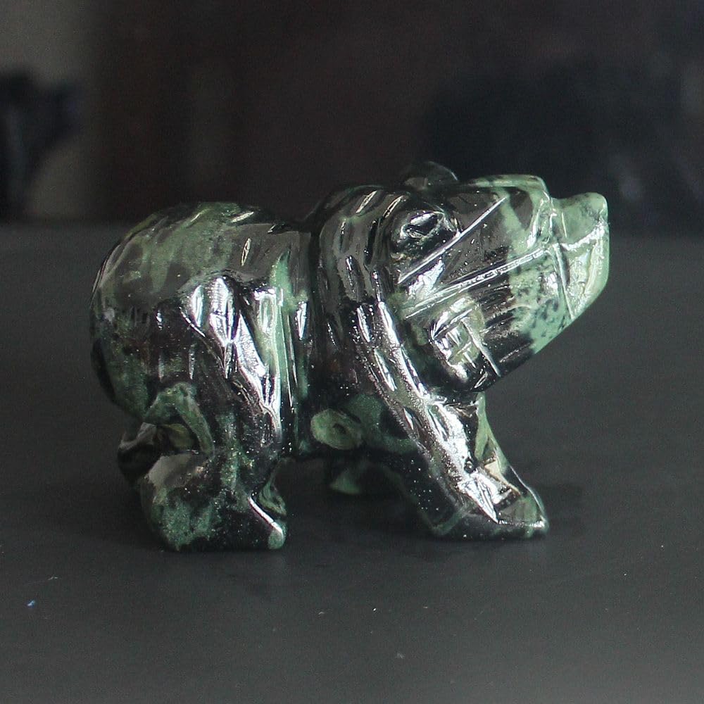 HLbshi Hand Carved Gemstone Crystal Bear Figurine Animal Statue Carving Office Home Decor Collections 2'' (kambaba Jasper)