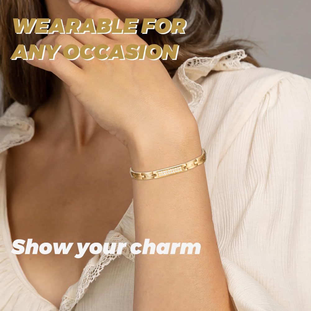 QIAOZILI Ultra Strength Magnetic Bracelet for Women, Stainless Steel Lymphatic Drainage, Magnetic Therapy, Adjustable Size, Gold