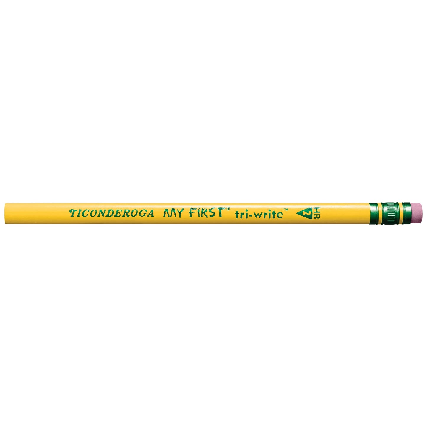 Ticonderoga My First Tri-Write Wood-Cased Pencils, Unsharpened, 2 HB Soft, With Erasers, Yellow, 36 Count