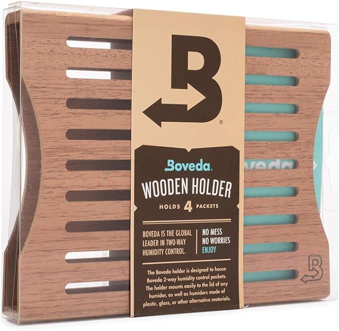 Boveda Cedar Wooden Humidity Pack Holder - For Use With Four Size 60 Boveda Side-by-Side (Sold Separately) - Includes Magnetic and Removable Tape Mounting Kits – 1 Count