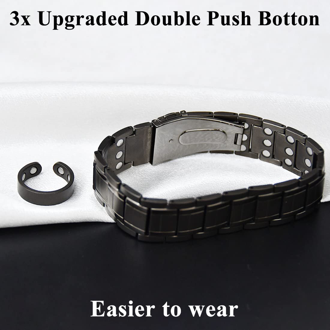Cigmag 3X Magnetic Bracelets for Men Upgrade Folding Clasp Titanium Bracelet & Copper Ring Adjustable Set with Sizing Tools